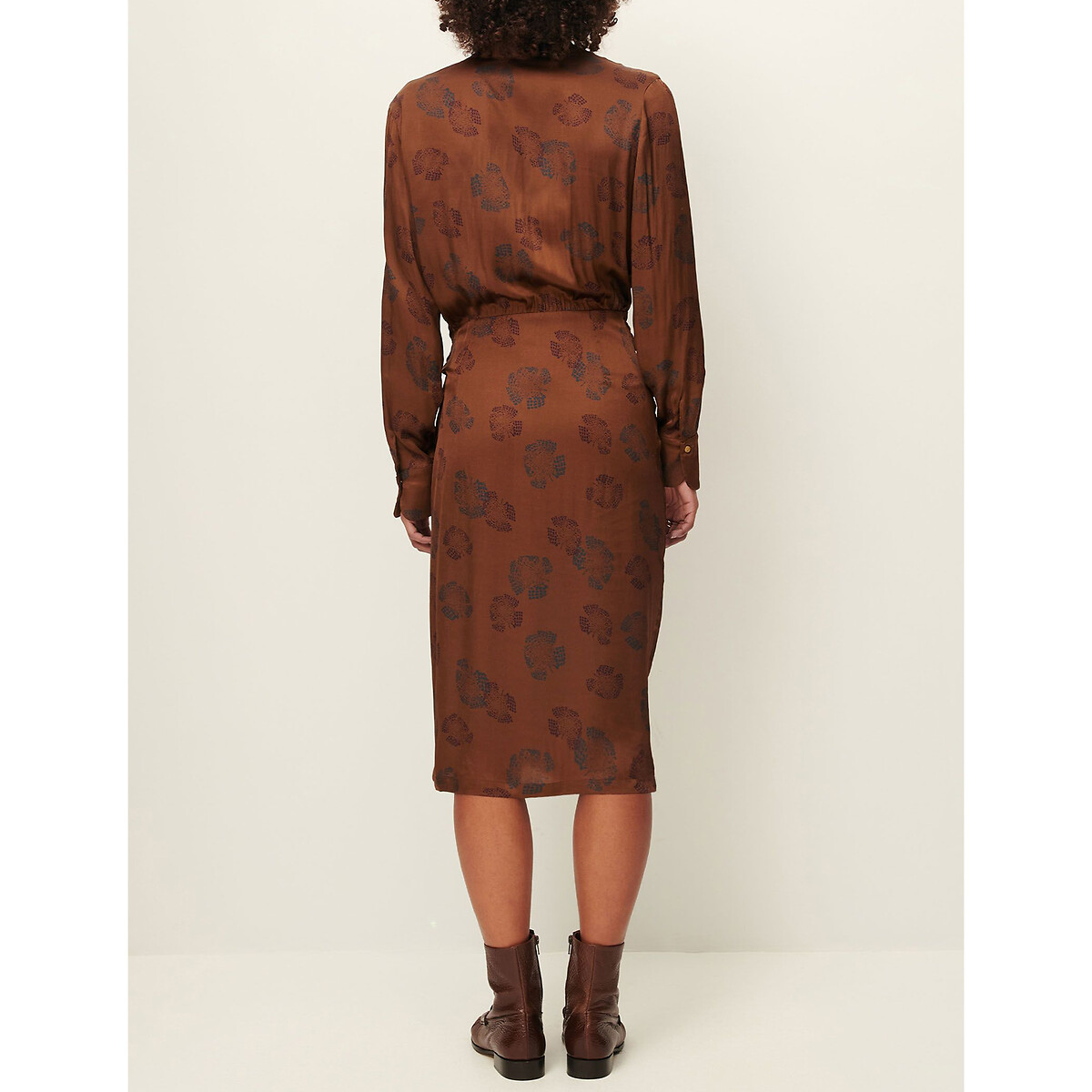 Jaffa Printed Shirt Dress in Wrapover Style brown, SESSUN