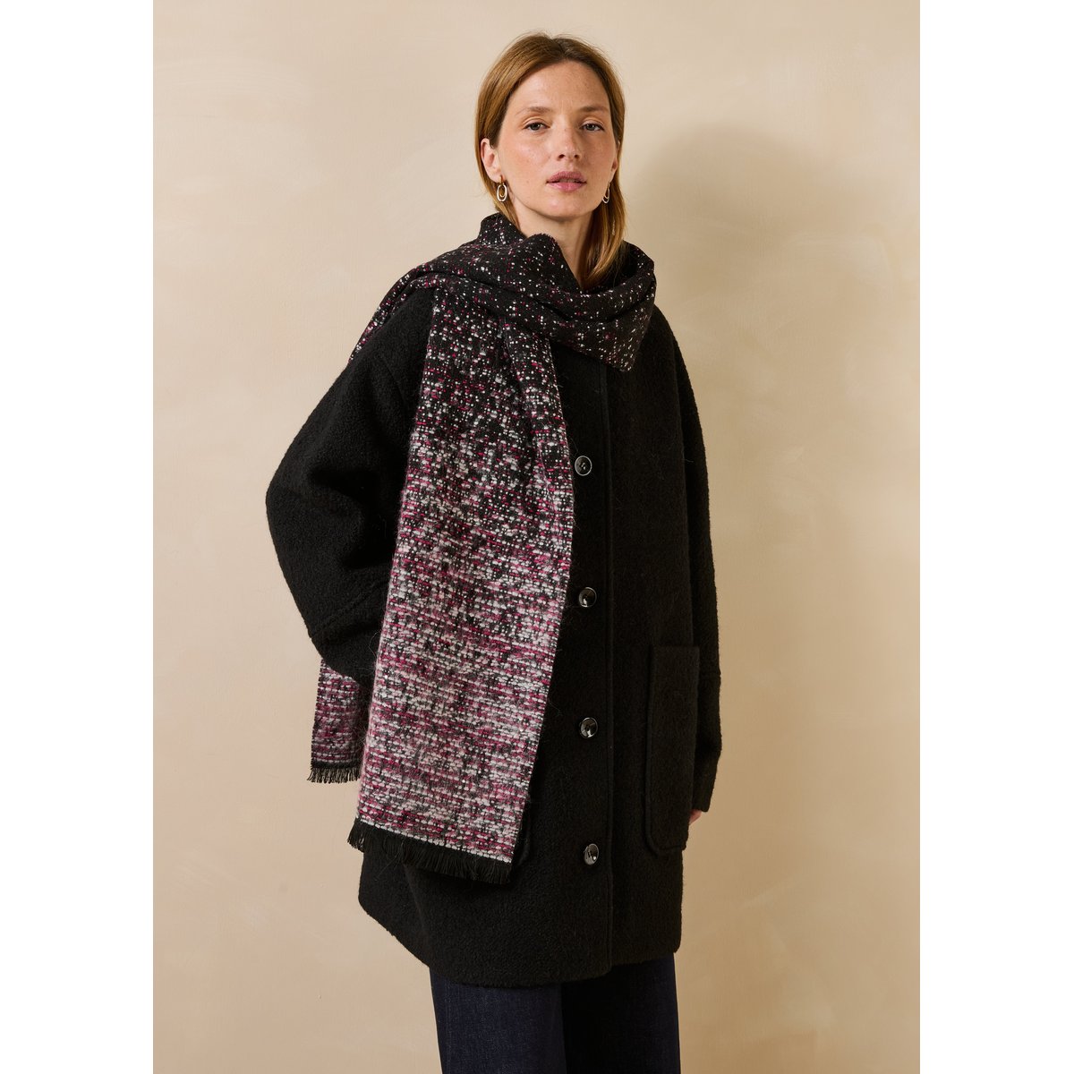 Écharpe tie & dye fil textile noir / bordeaux, LA FEE MARABOUTEE