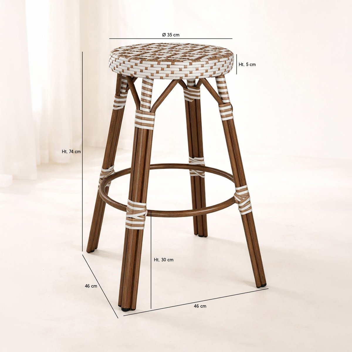 Tabouret de bar extérieur effet rotin naturel, SCALA noisette, NOW'S HOME