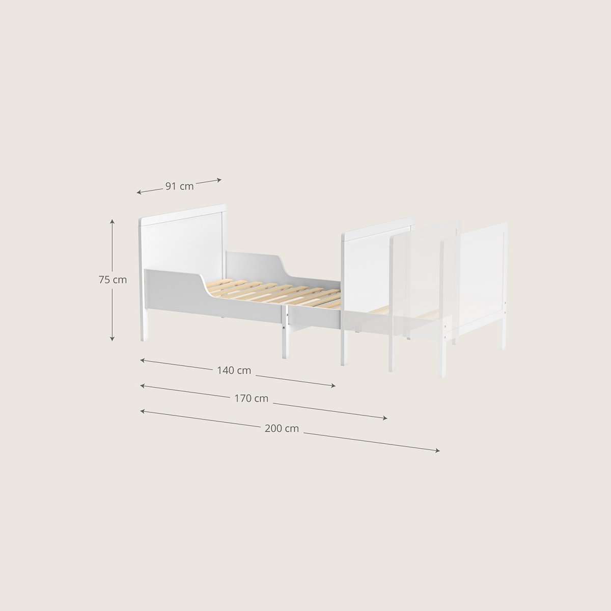 Lit extensible enfant BRUME blanc, PETITE AMELIE
