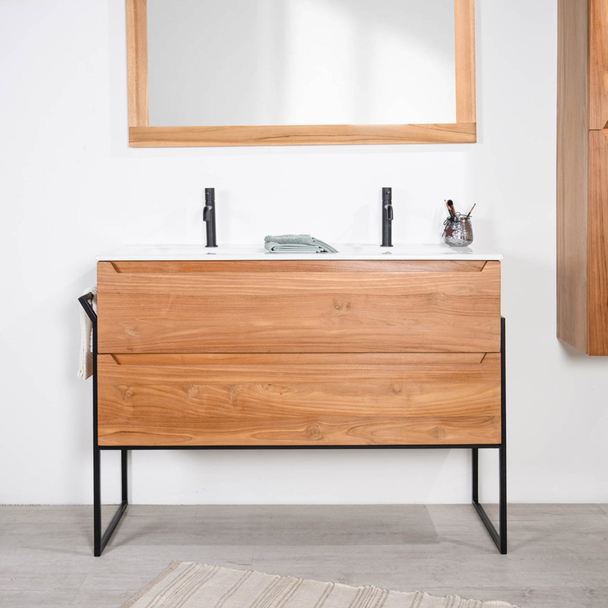 Meuble salle de bain en teck et céramique Vila 120cm blanc, WANDA COLLECTION