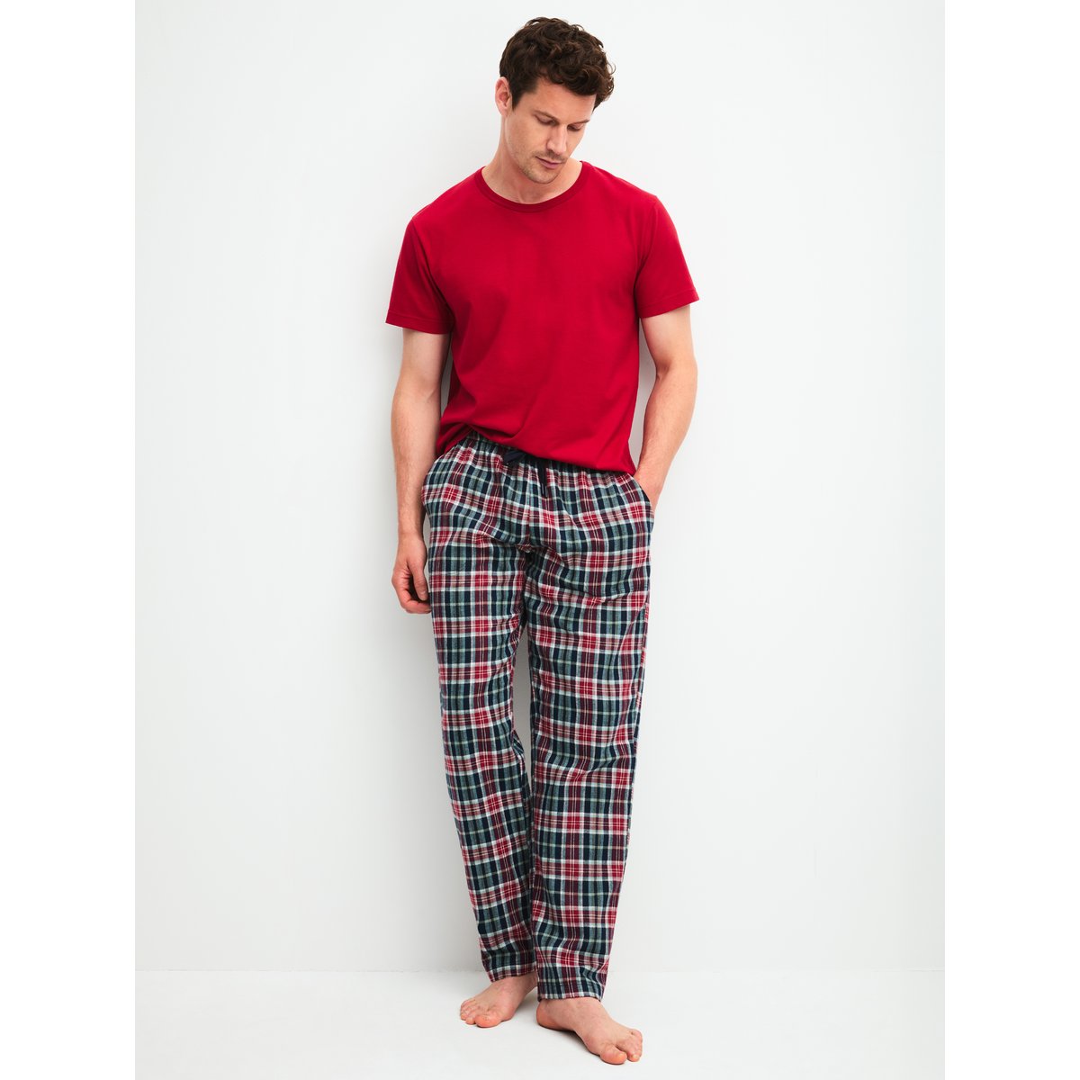 Pantalon en flanelle avec poches latérales Coton FAMILY & FRIENDS bleu nuit, CALIDA