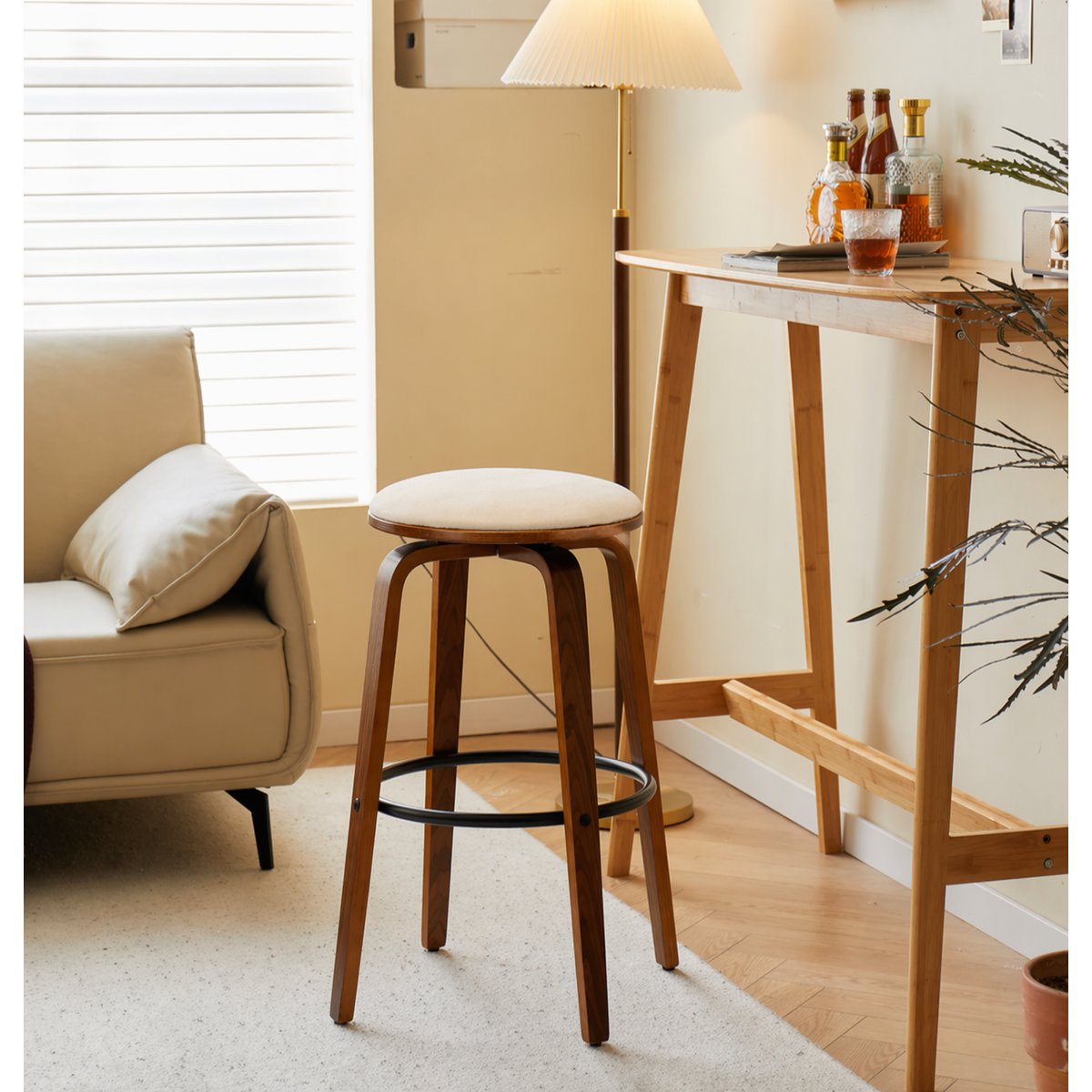 Lot de 2 tabourets de bar en bois, MORENO beige, NORDLYS