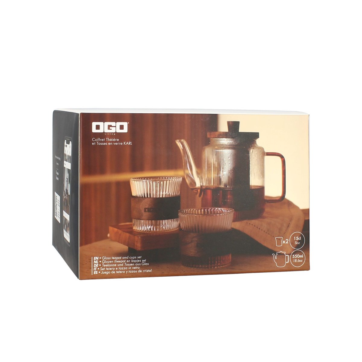 Théière 55cl avec tasse en verre 15cl, KARL naturel-transparent, OGO LIVING