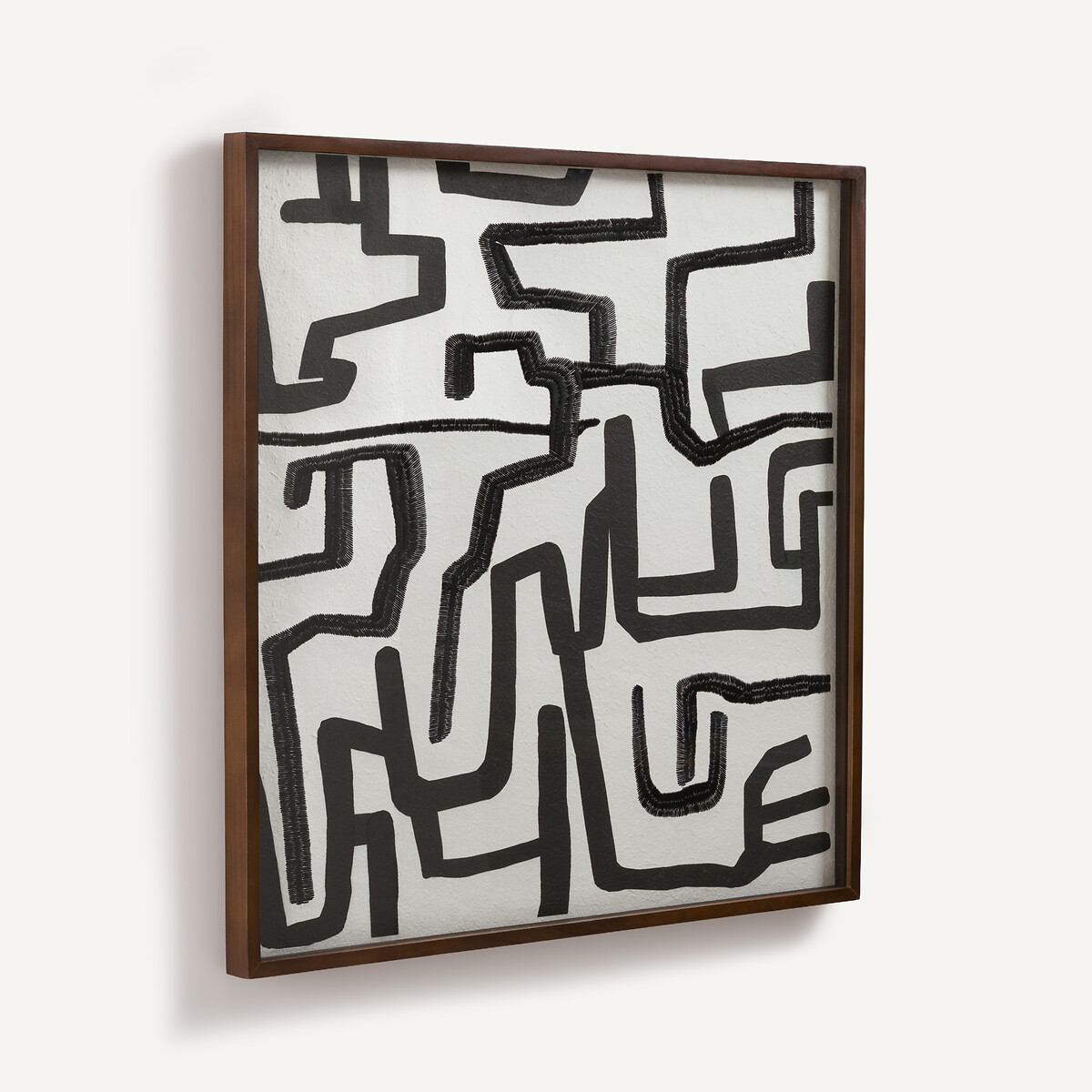 Tableau en papier de riz peint à la main et brodé, BAZIO noir/blanc, AM.PM