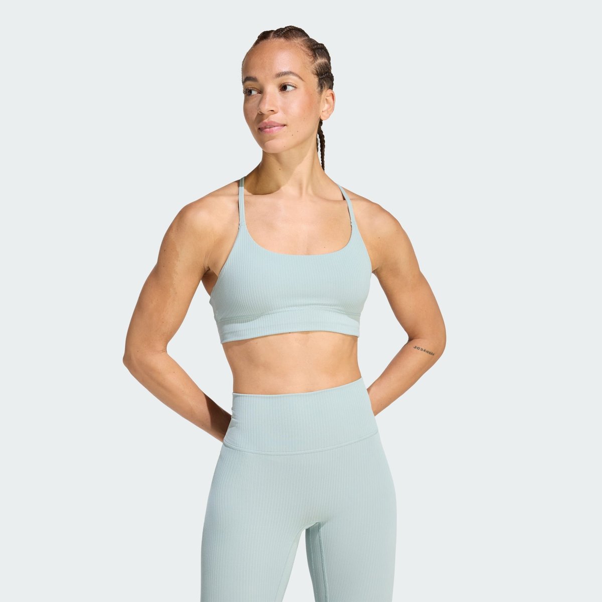 Brassière Longue Côtelée Adidas All Me Maintien Léger wonder sage, adidas Performance