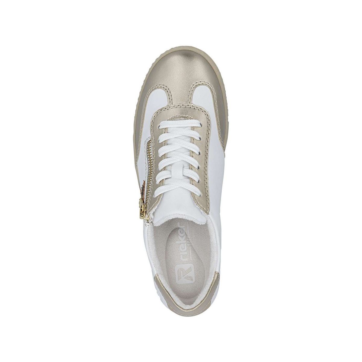 Tennis jaune à semelle à talon plat avec des lacets plats et un zip blanc, RIEKER