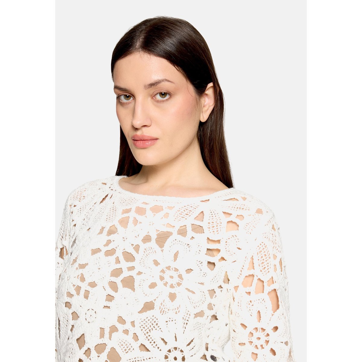 Pull-over en maille ajourée à encolure bateau blanc, BETTY BARCLAY