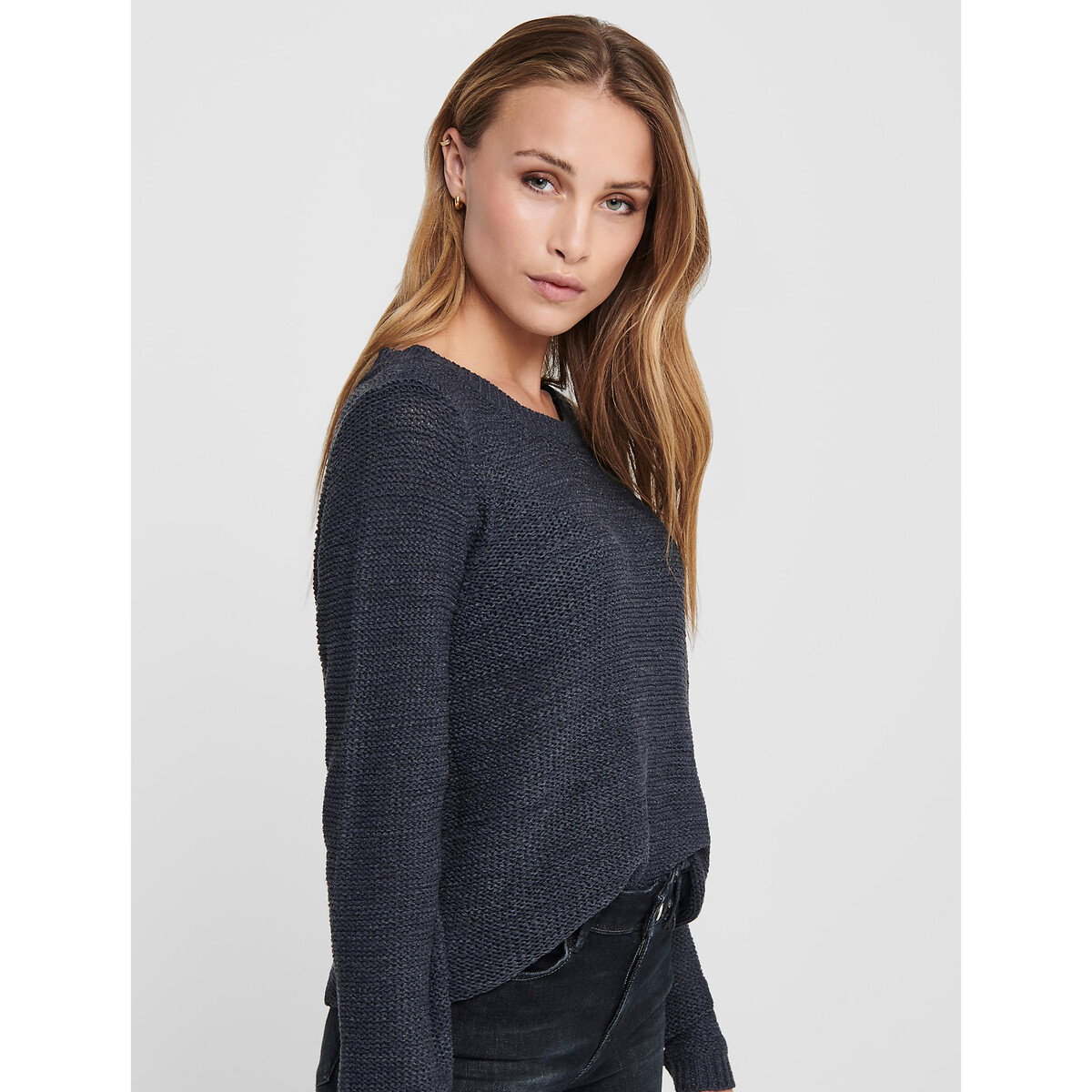 Boat Neck Jumper in Fine Knit navy blue, ONLY