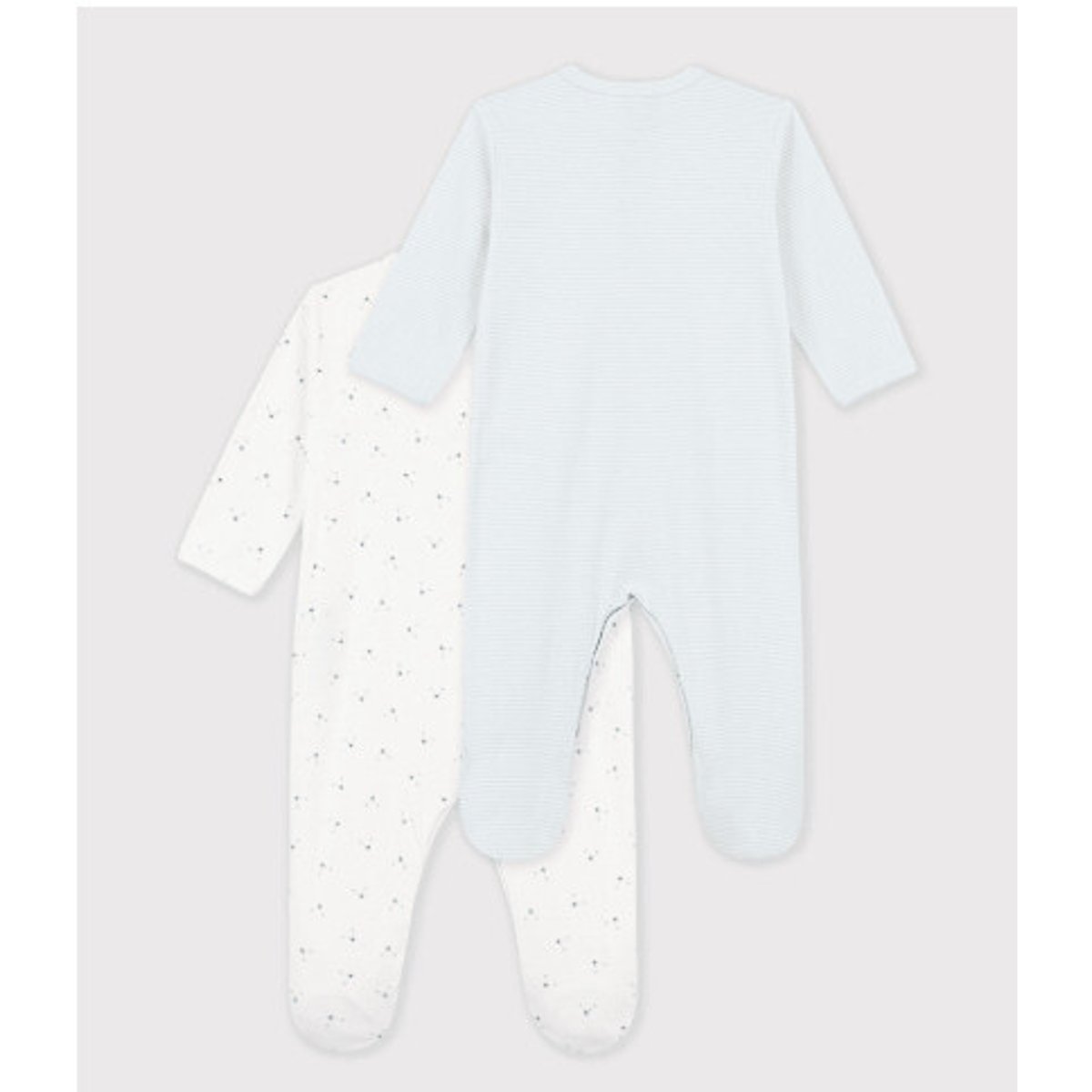 Lot de 2 pyjamas en coton, imprimés têtes d'ours et rayures blanc + vert, PETIT BATEAU