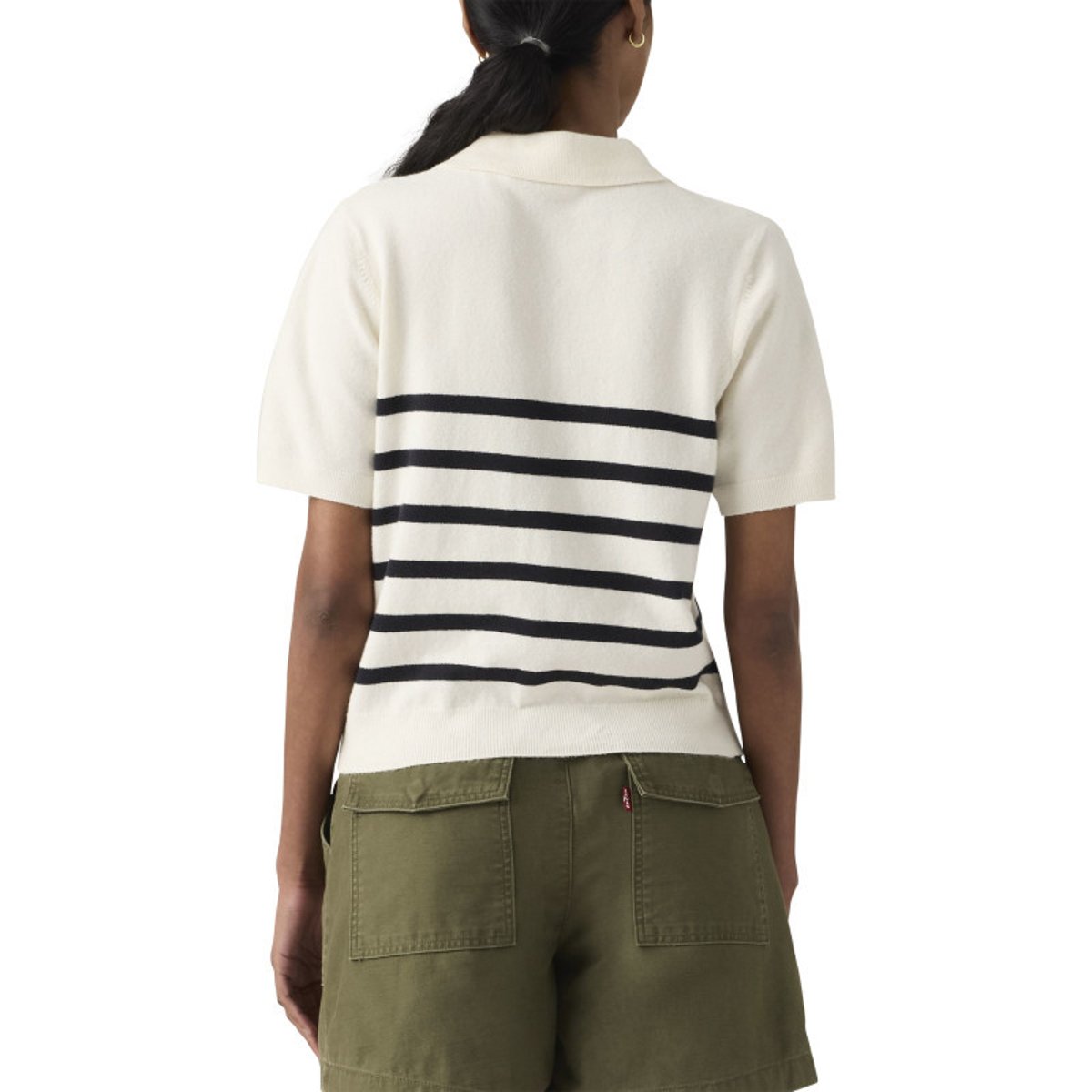 Pull blanc et noir à rayures pourvu d'un col polo et de manches courtes blanc, LEVI'S