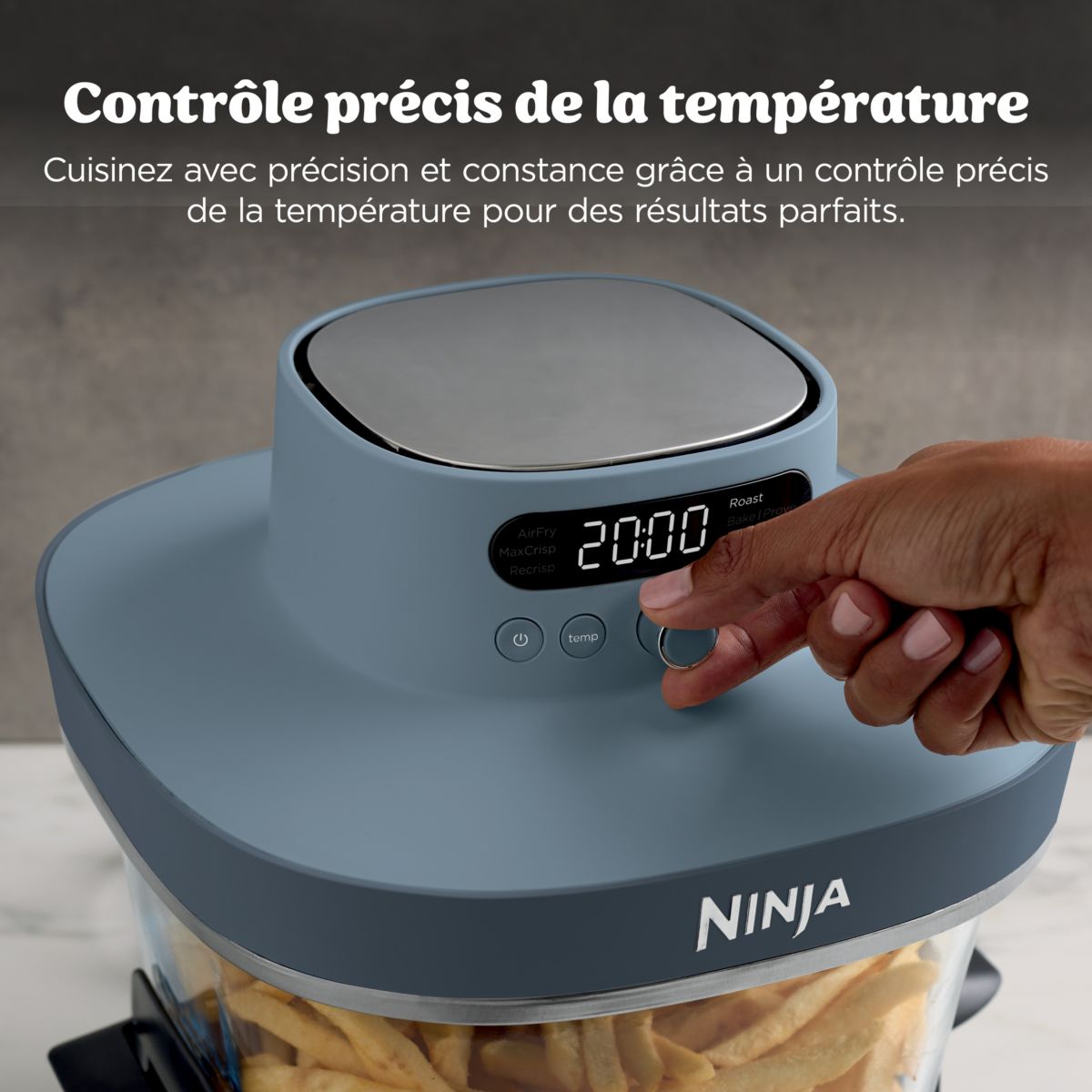 Friteuse sans huile CRISPi PRO 7-en1, 2 récipients en verre de 5.7 et 2.3L, AS101EUCY Bleu Cyber Space couleur unique, NINJA