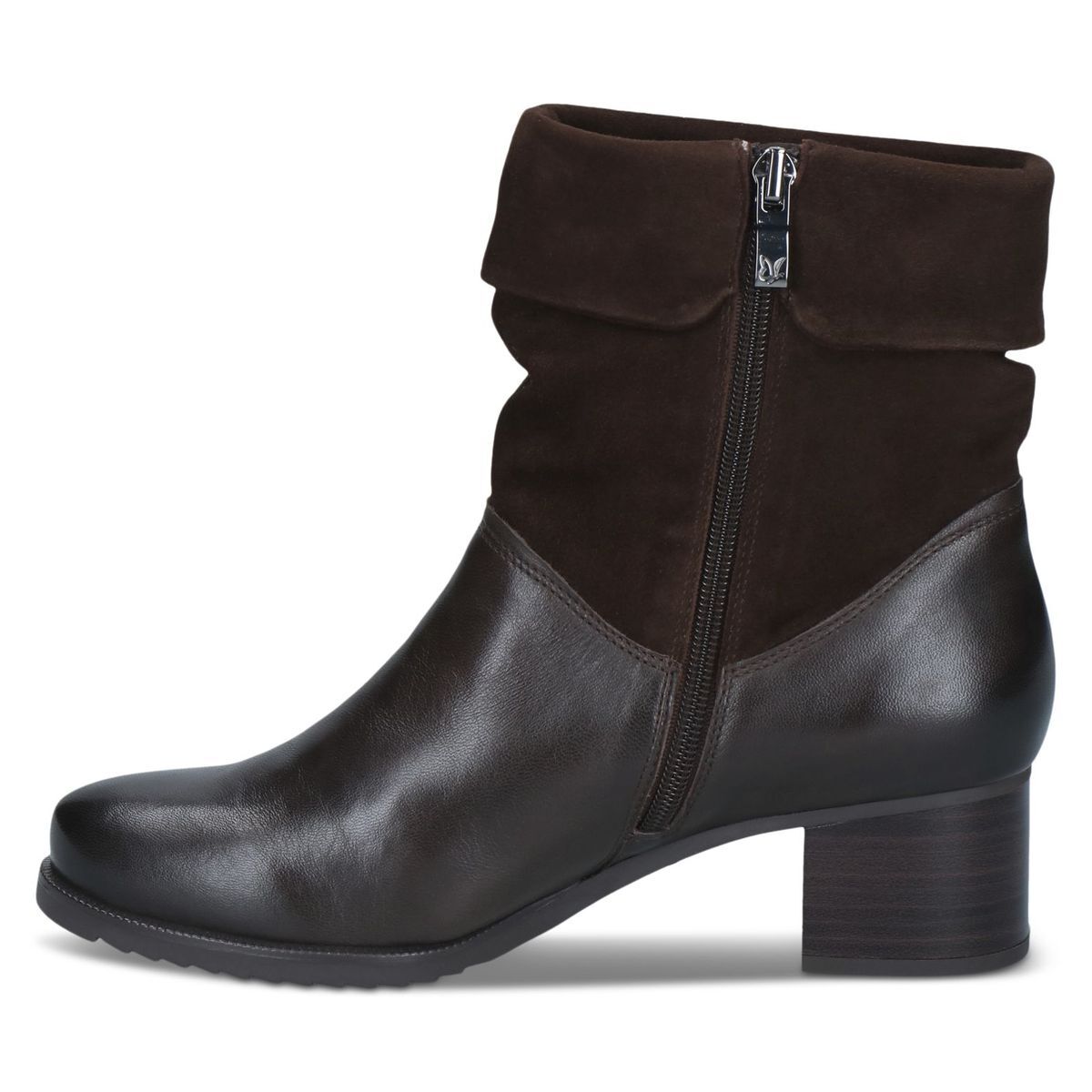 Bottine en cuir marron foncé combiné, CAPRICE