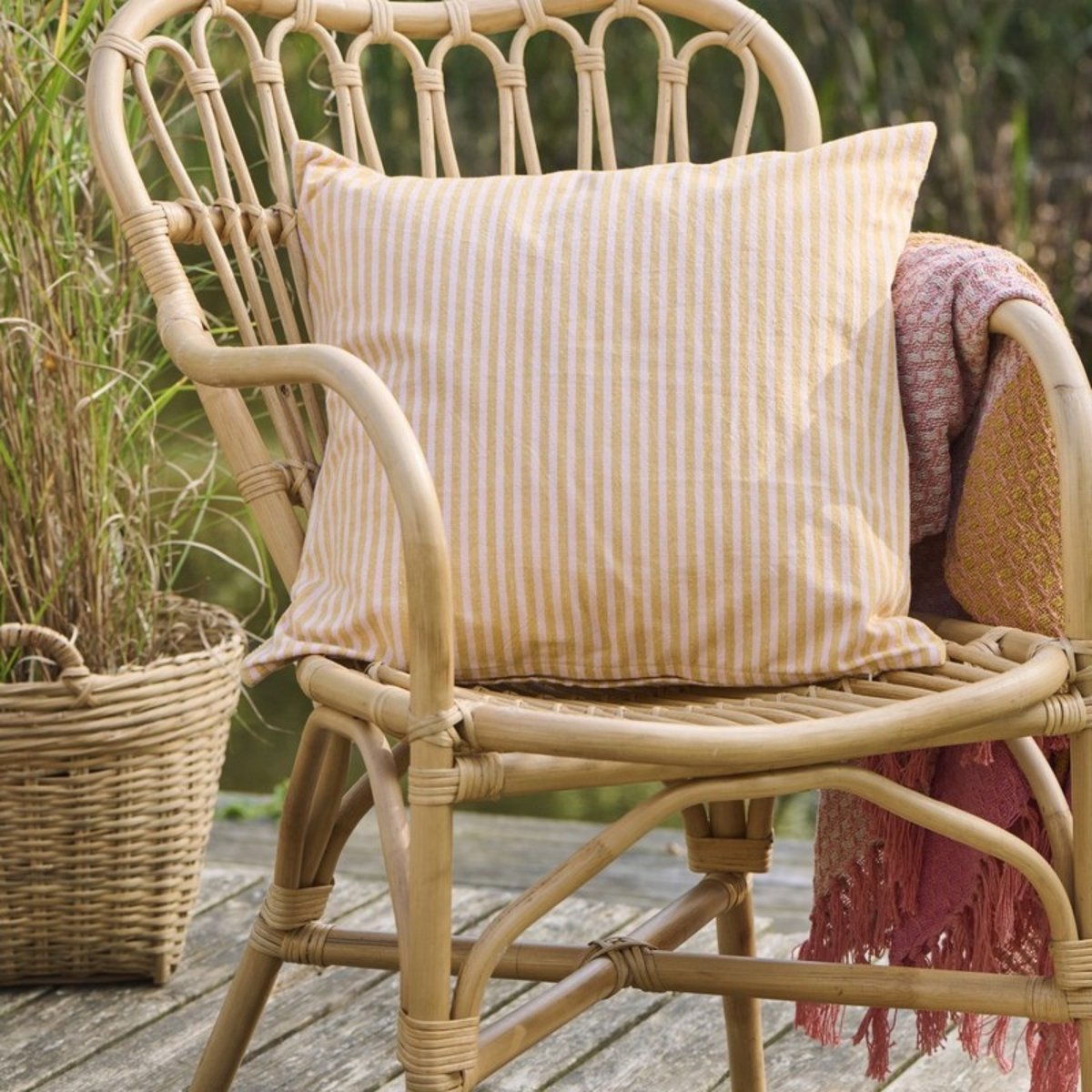 Housse de coussin coton rayé jaune moutarde, IB LAURSEN
