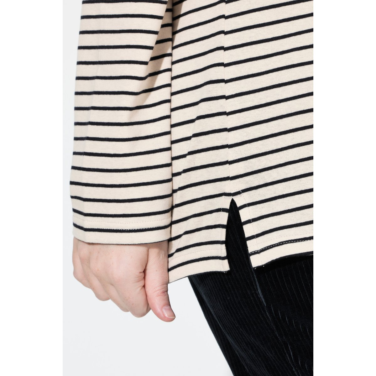 T-shirt côtelé coupe Slim. Col roulé blanc perle, ULLA POPKEN
