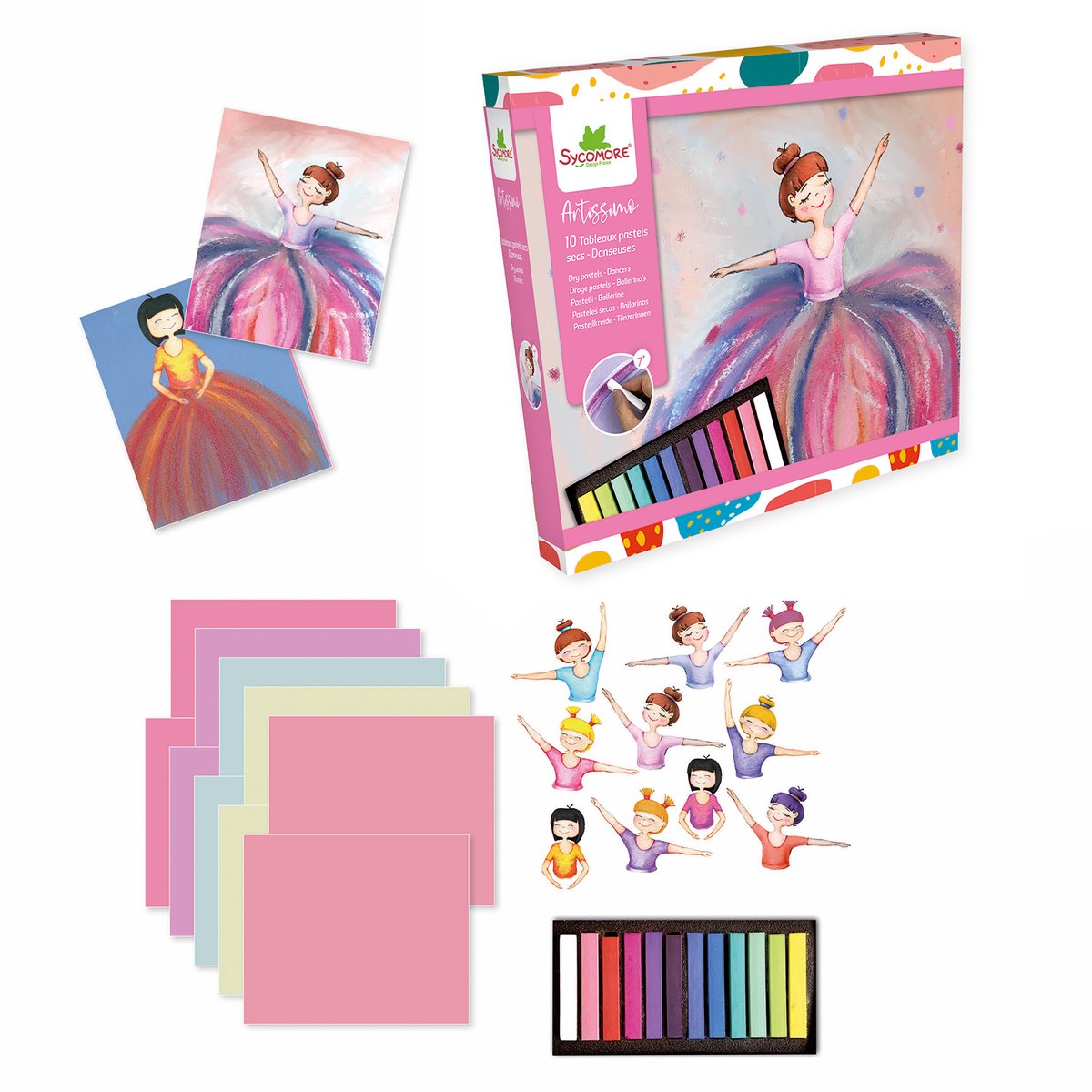 10 tableaux pastels secs Danseuses rose, SYCOMORE