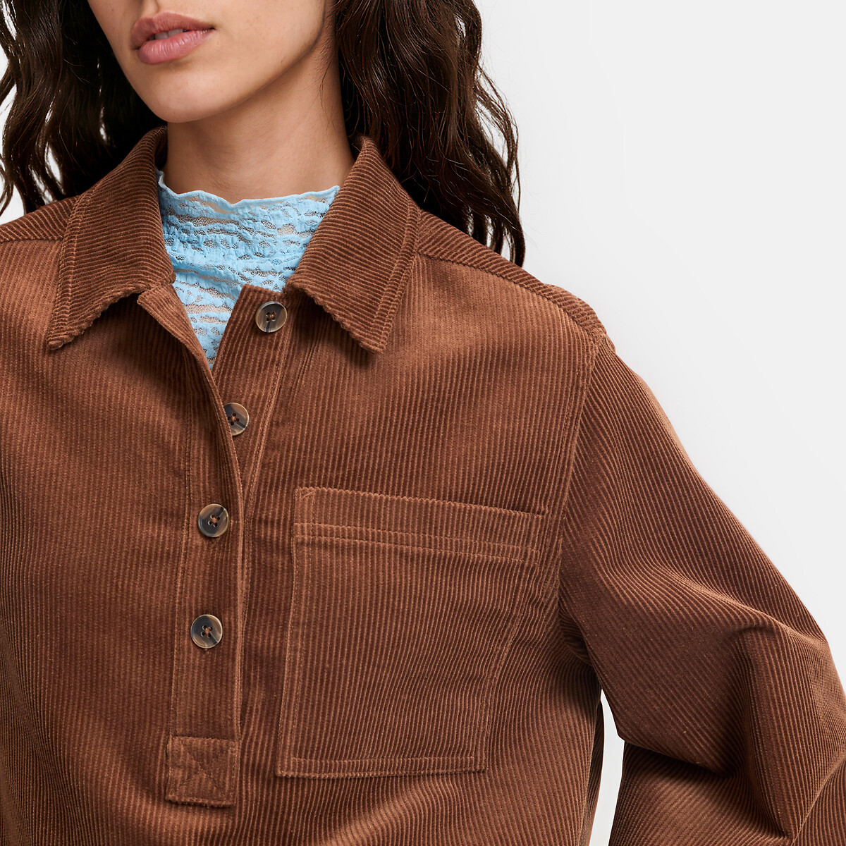 Blouse vareuse, en velours côtelé marron, LA REDOUTE COLLECTIONS