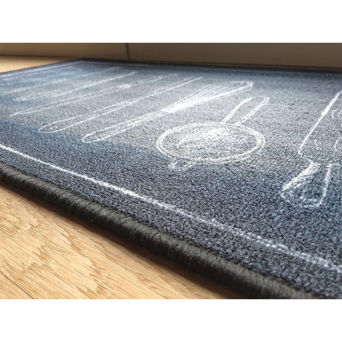 Tapis de cuisine noir motif couverts gris, CALICOSY