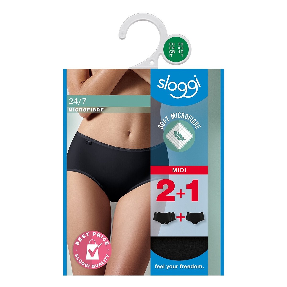 Pack of 3 Midi Knickers black, SLOGGI