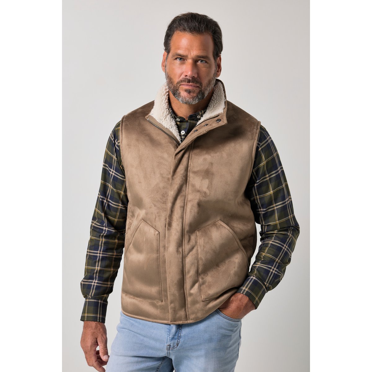 gilet, velours, doublure en polaire beige, JP1880