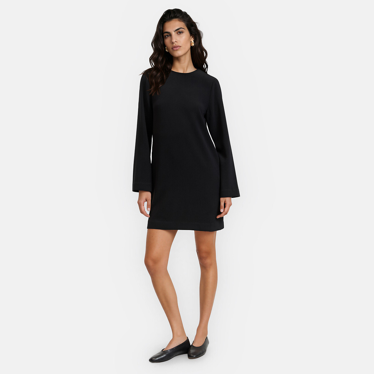 Robe courte et droite manches longues noir, LA REDOUTE COLLECTIONS