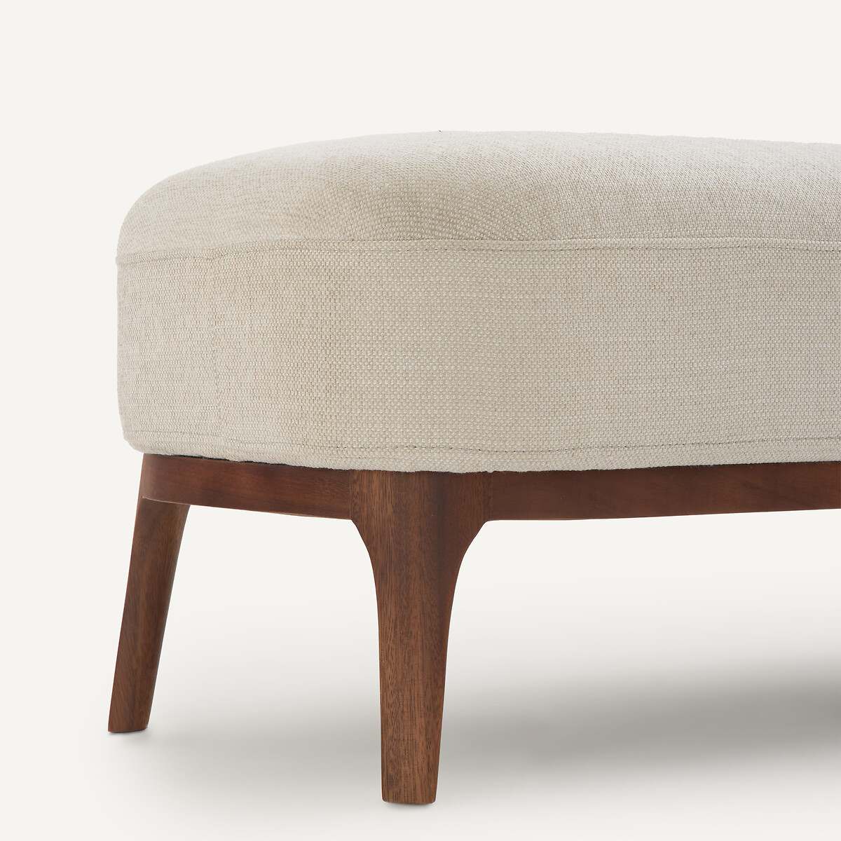 Banc, bout de lit pied, en noyer massif et tissu texturé, JABOTE ficelle, AM.PM