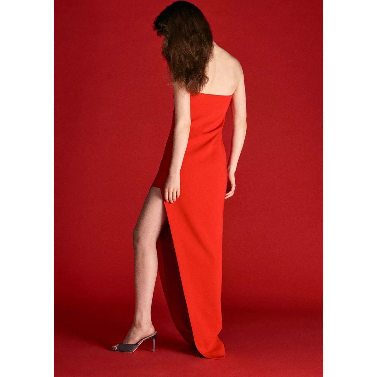 Robe asymétrique bustier rouge, MANGO
