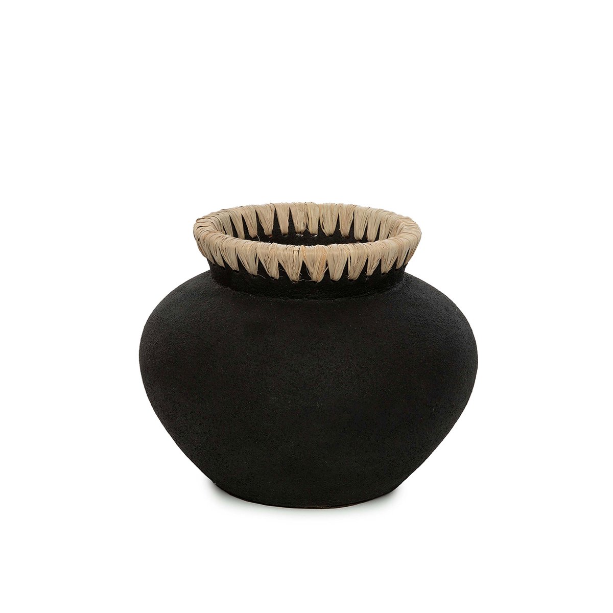 Vase en terre cuite et raphia STYLY noir beige, BAZAR BIZAR