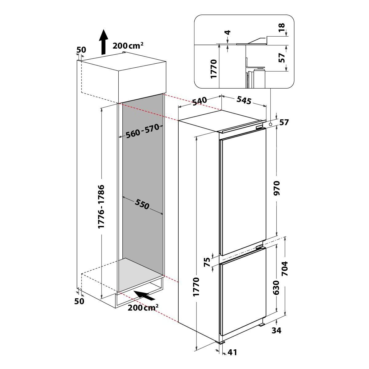 Réfrigérateur combiné encastrable WHC18D041C1 6ème Sens couleur unique, WHIRLPOOL