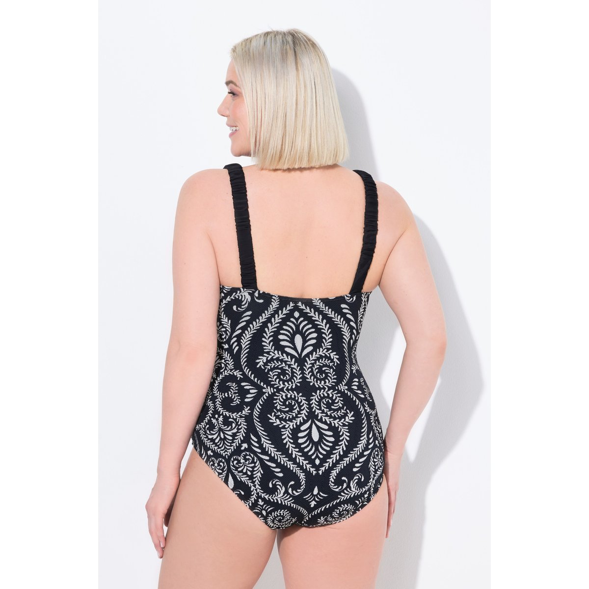 Maillot de bain motif cachemire. Fronces. noir, ULLA POPKEN