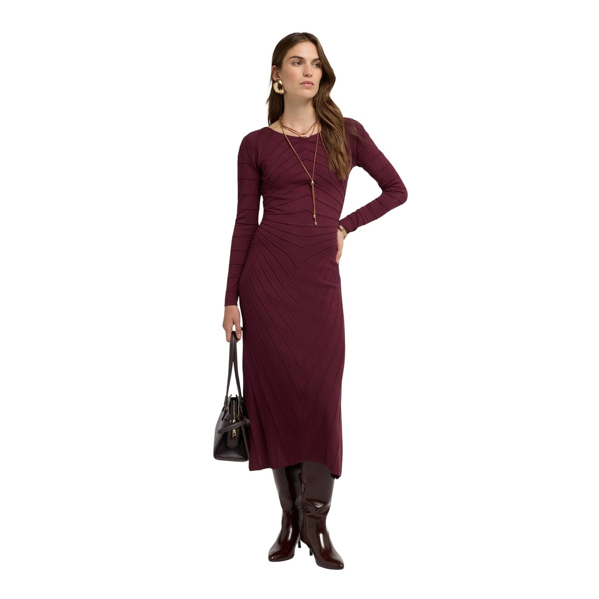 Robe fourreau avec texture en relief burgundy, MOTIVI