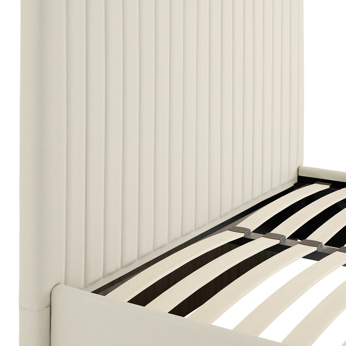 Luciana Soft Woven Ottoman Storage Bed with Tall Fluted Headboard ecru , ÉDITÉ