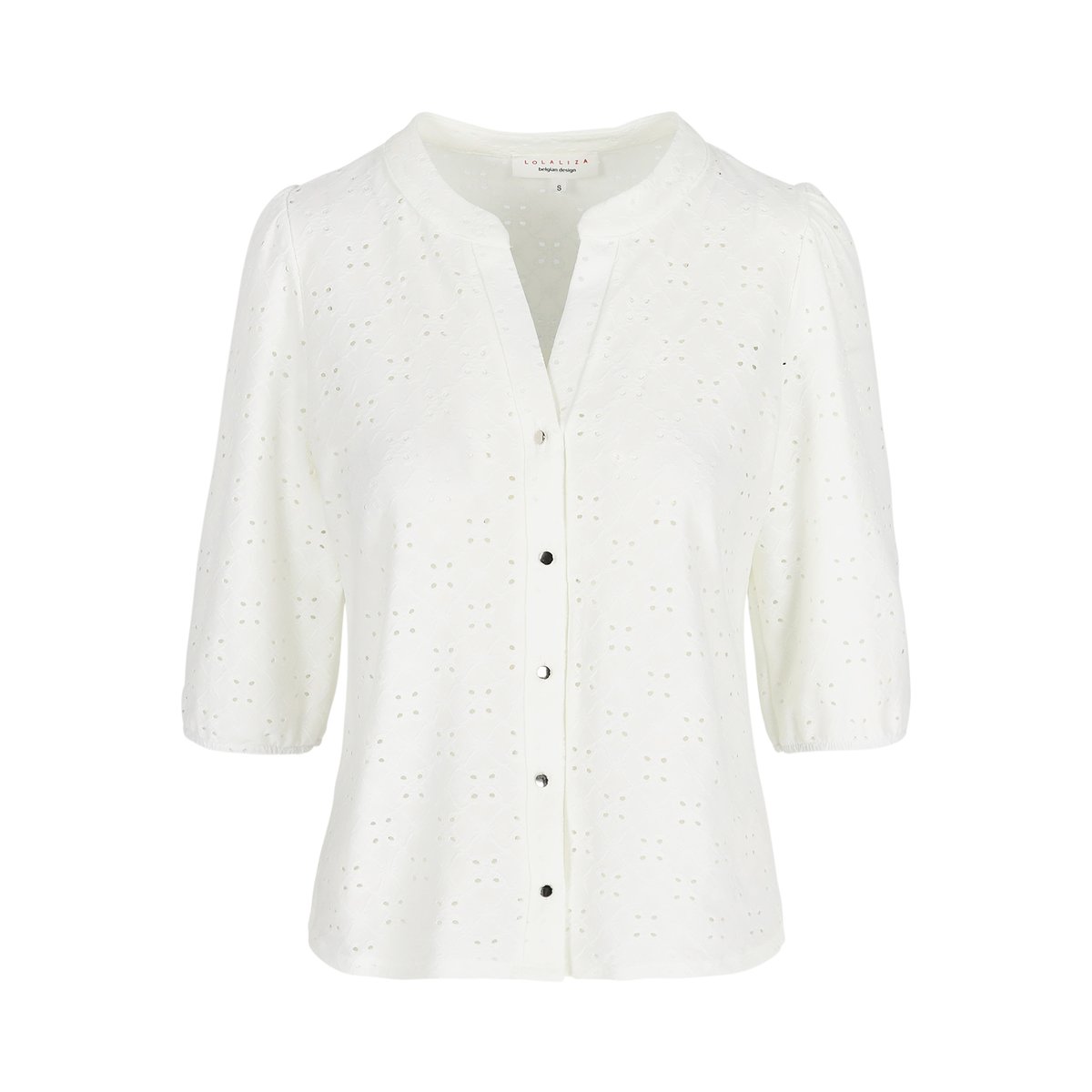 T-shirt avec broderie anglaise blanc, LOLALIZA