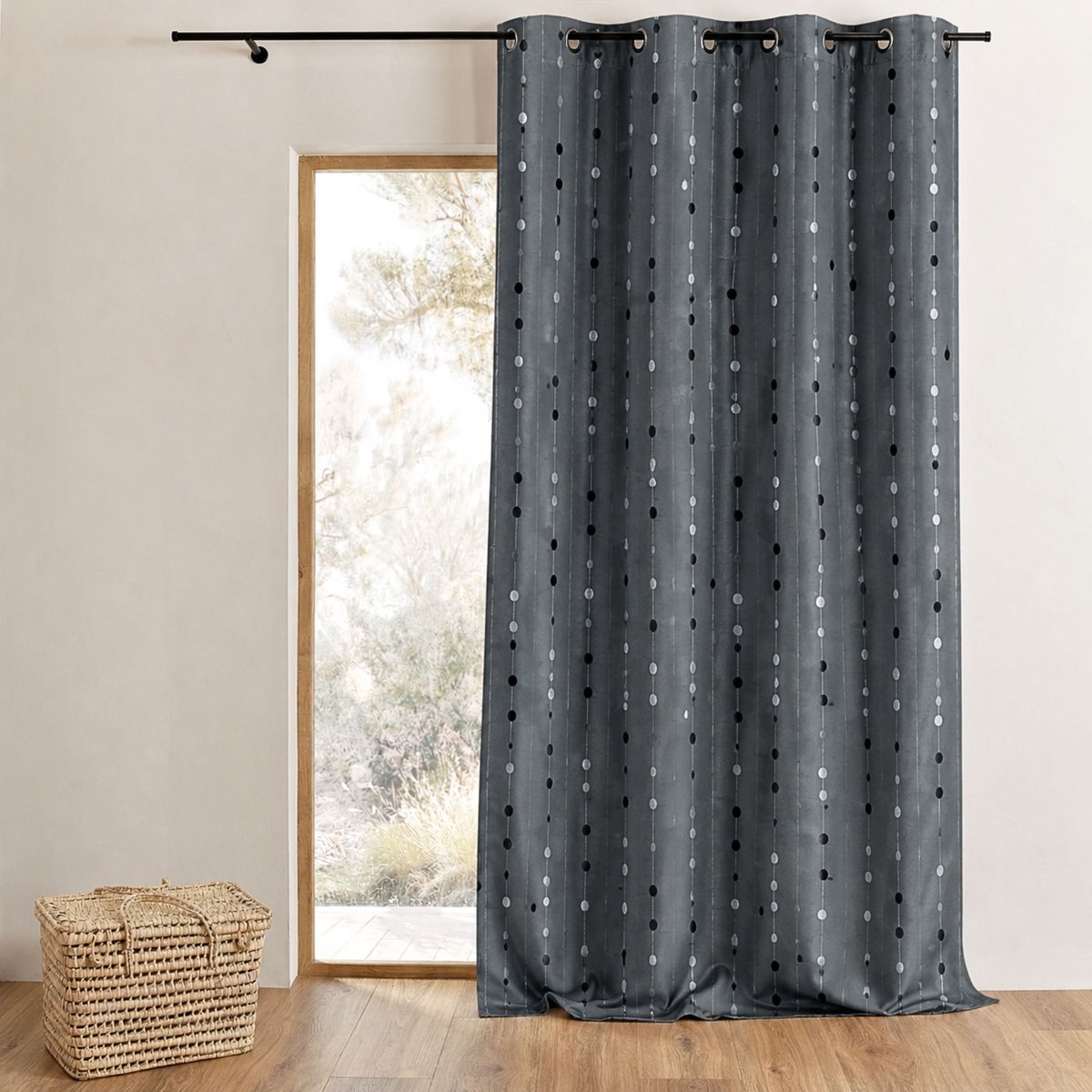 Rideau shantung motif de boules tissées gris clair, HOME MAISON