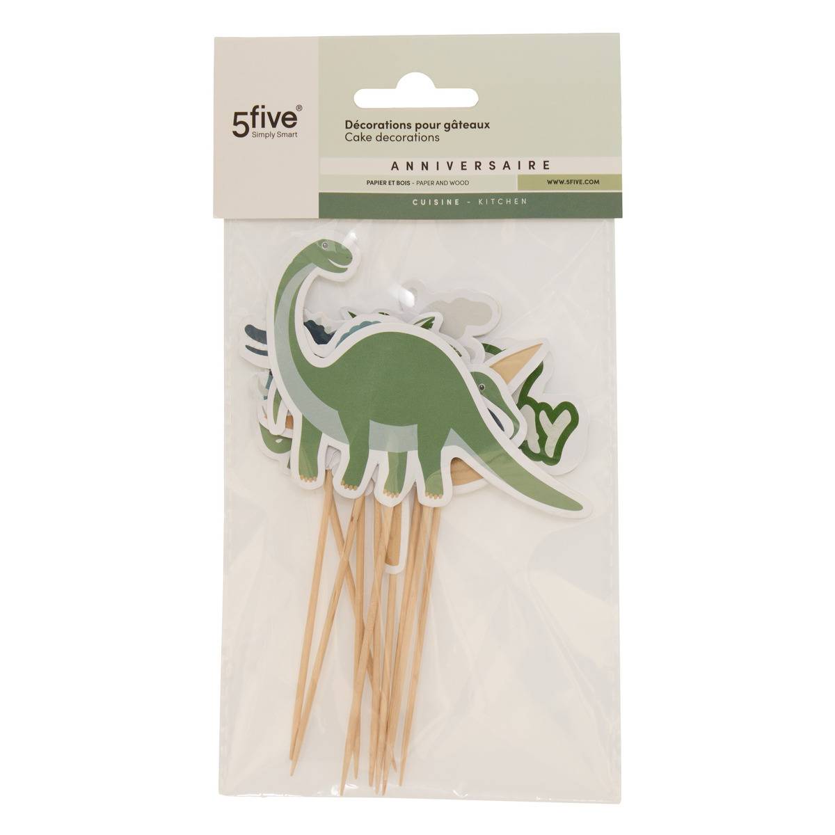 Kit 10 piques décoratifs dinosaure pour gâteau ANNIVERSAIRE multicolore, 5FIVE SIMPLY SMART