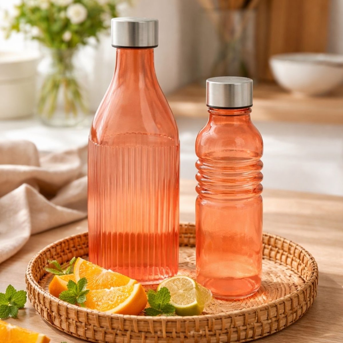 Lot de 2 bouteilles oranges en verre coloré, GLOUPOP orange, ARTIME