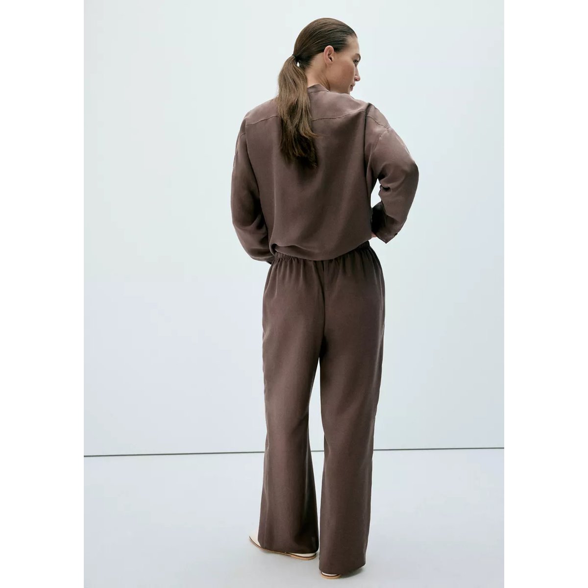 Pantalon de pyjama 100 % soie marron, MANGO