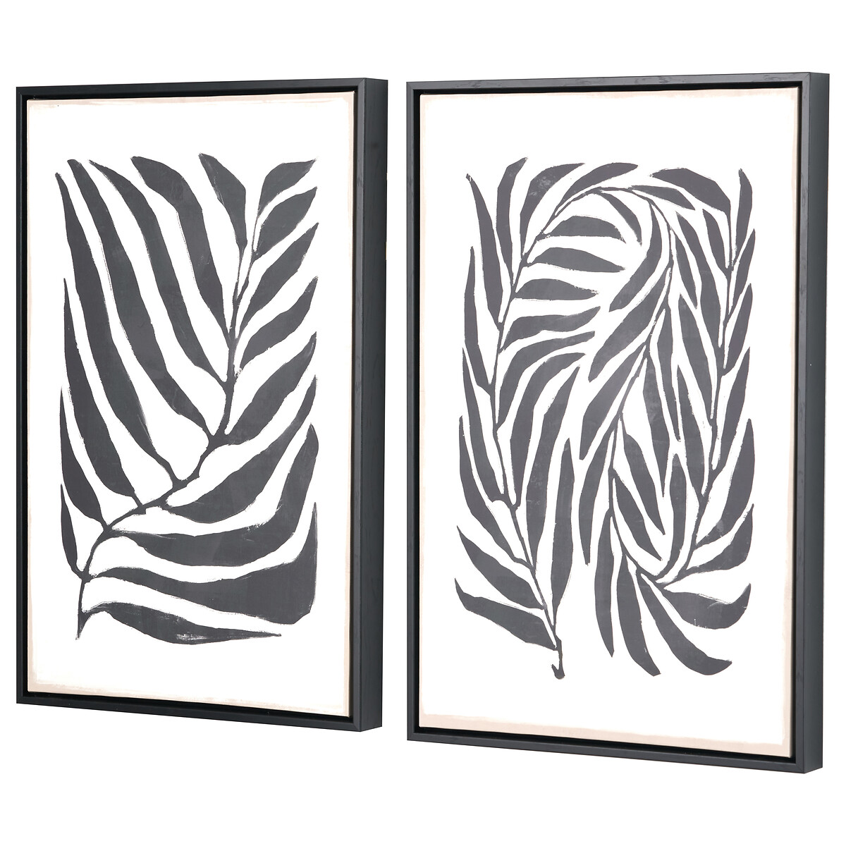 Set of 2 60 x 40cm Black Leaf Print Canvases with Black Frames black/white, ÉDITÉ