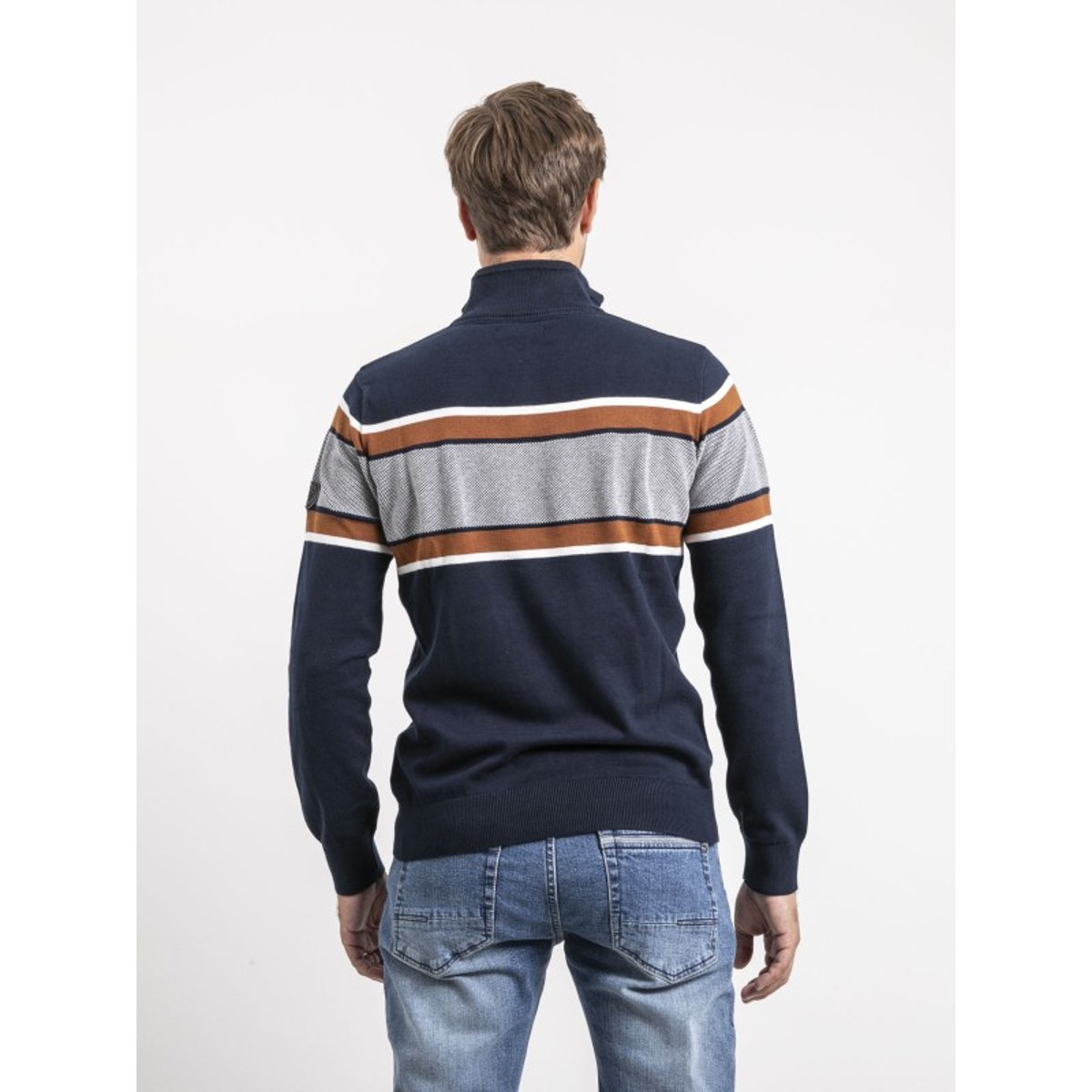 Pull Col Zippé Logonal bleu marine, RITCHIE