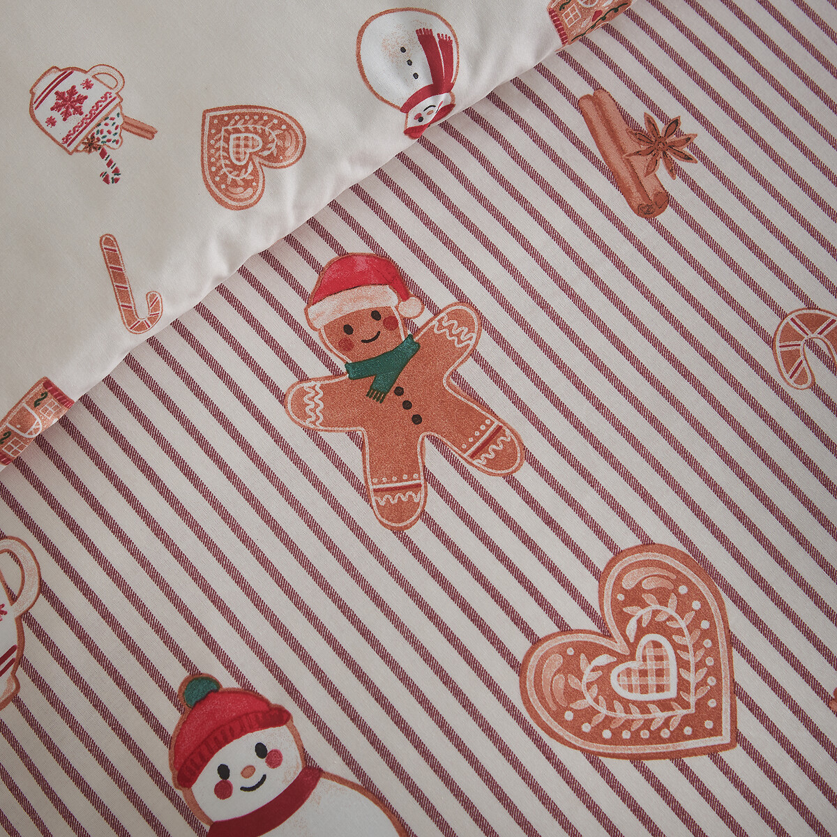 Gingerbread Stripe Christmas Reversible Duvet Cover and Pillowcase Set natural, CATHERINE LANSFIELD