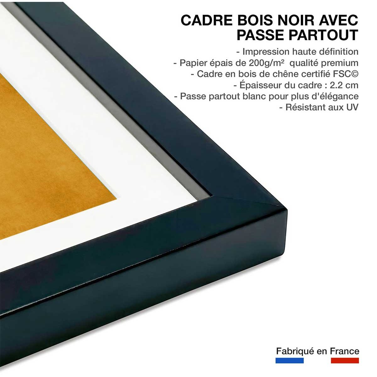 Affiche dessin ""Gazouillis"" affiche + cadre en bois - noir, HEXOA