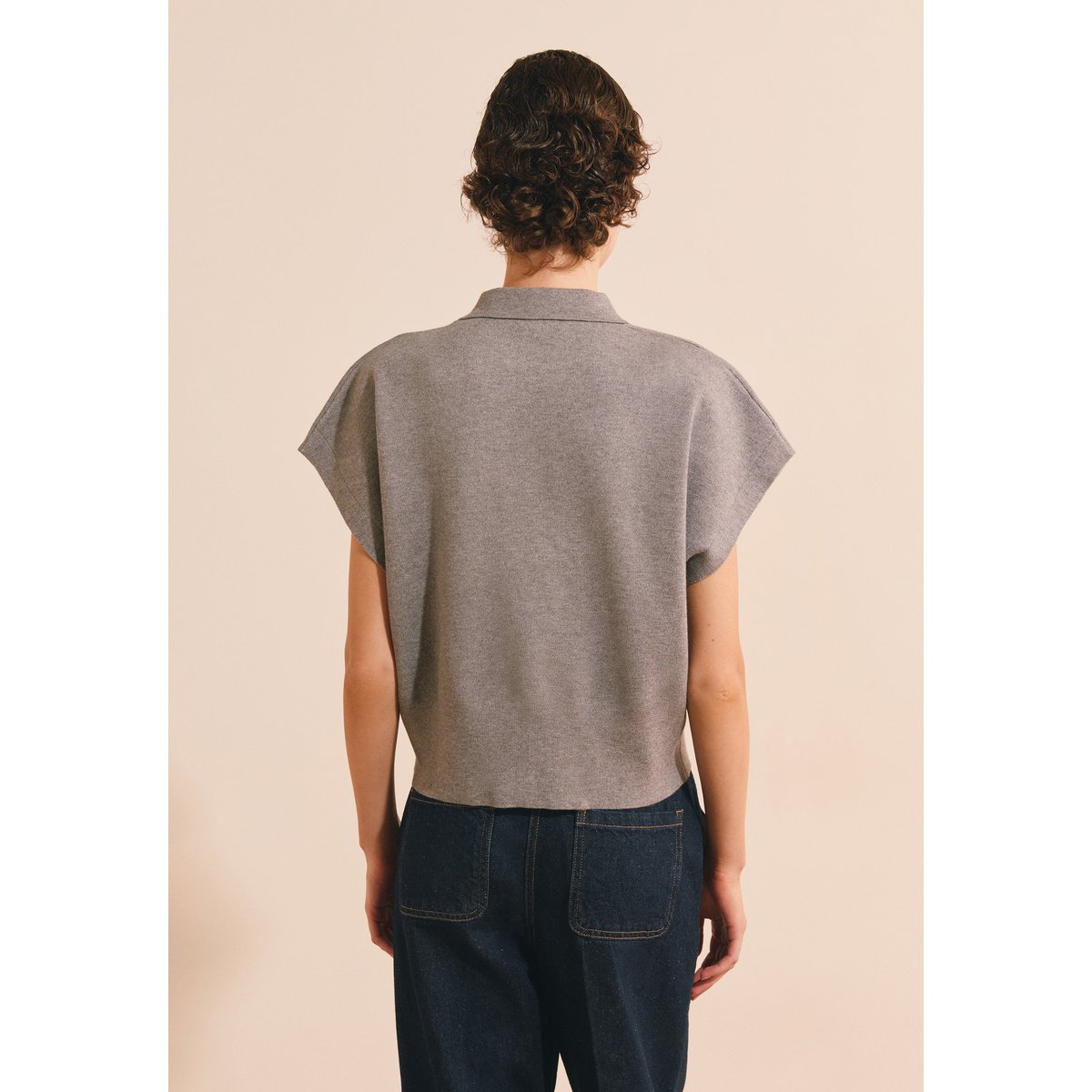Pull manches courtes avec col polo FEI POLO MC gris clair, ETAM