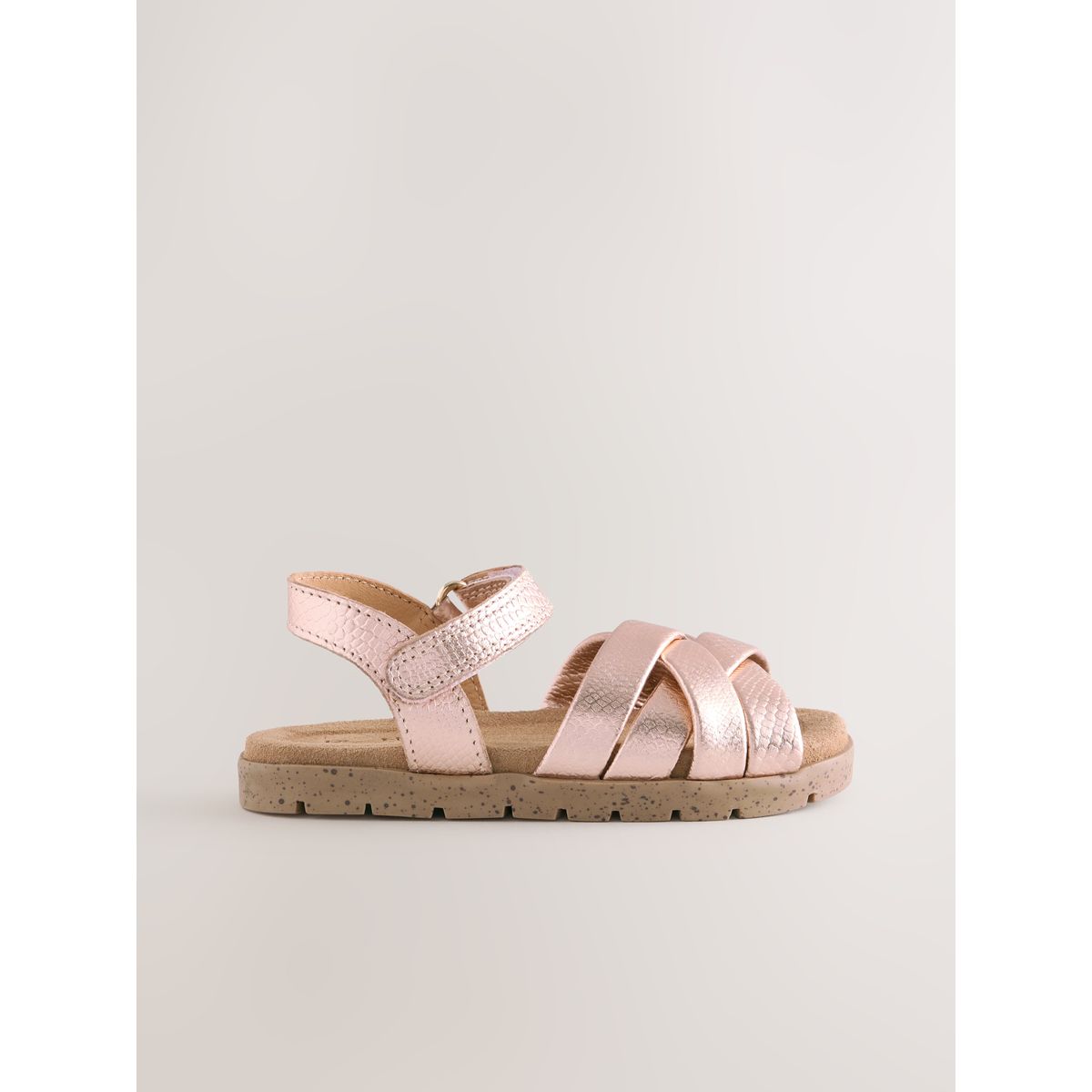 Sandales tissées en cuir avec scratch or rose, NEXT