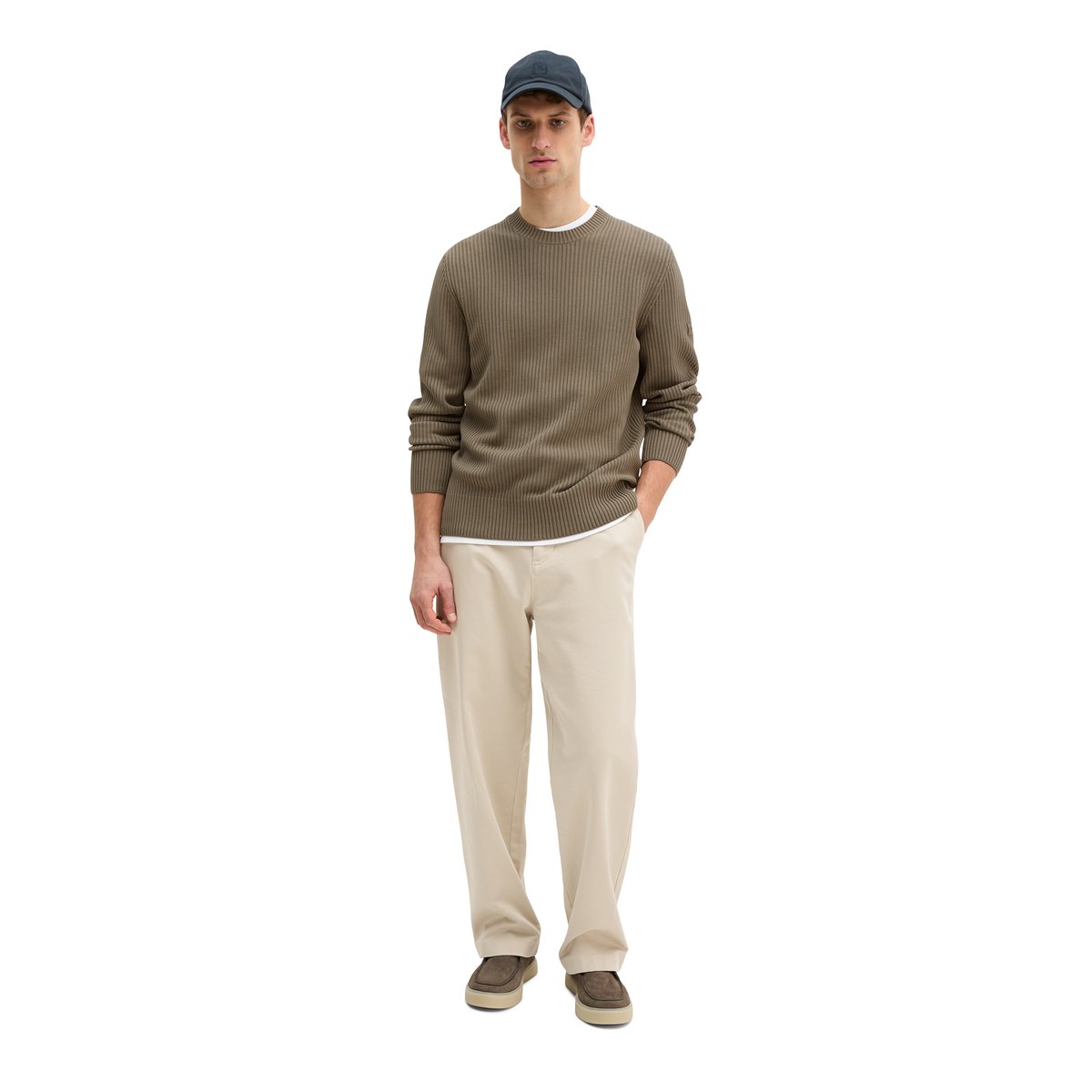 Pull-over regular en pur coton bio marron, MARC O'POLO