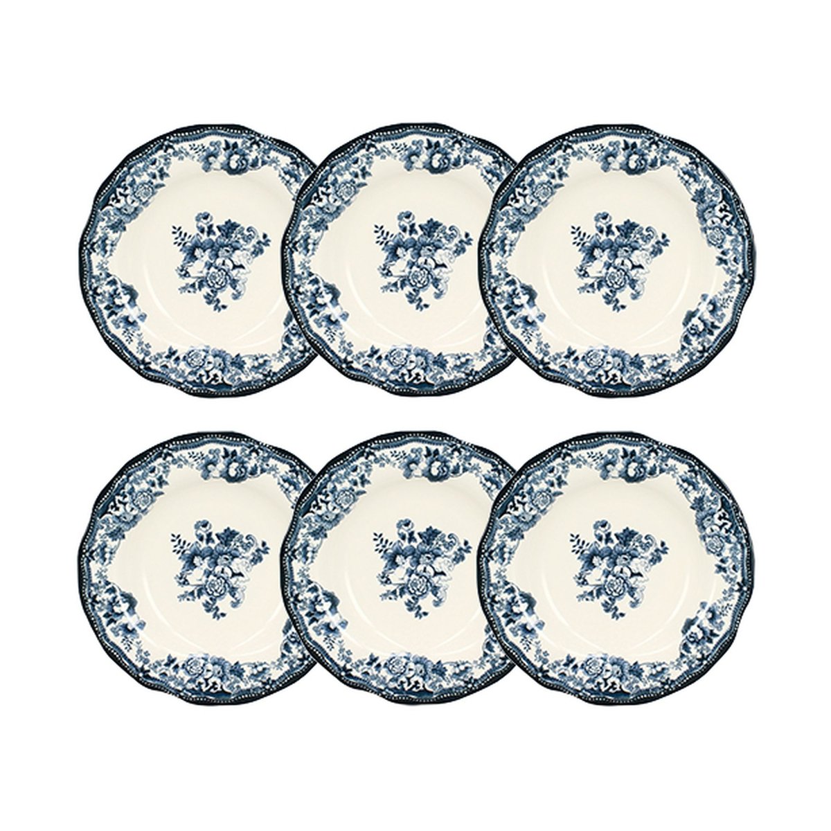 Lot de 6 assiettes creuses en grès 22cm, FAUSTINE bleu, NOVASTYL