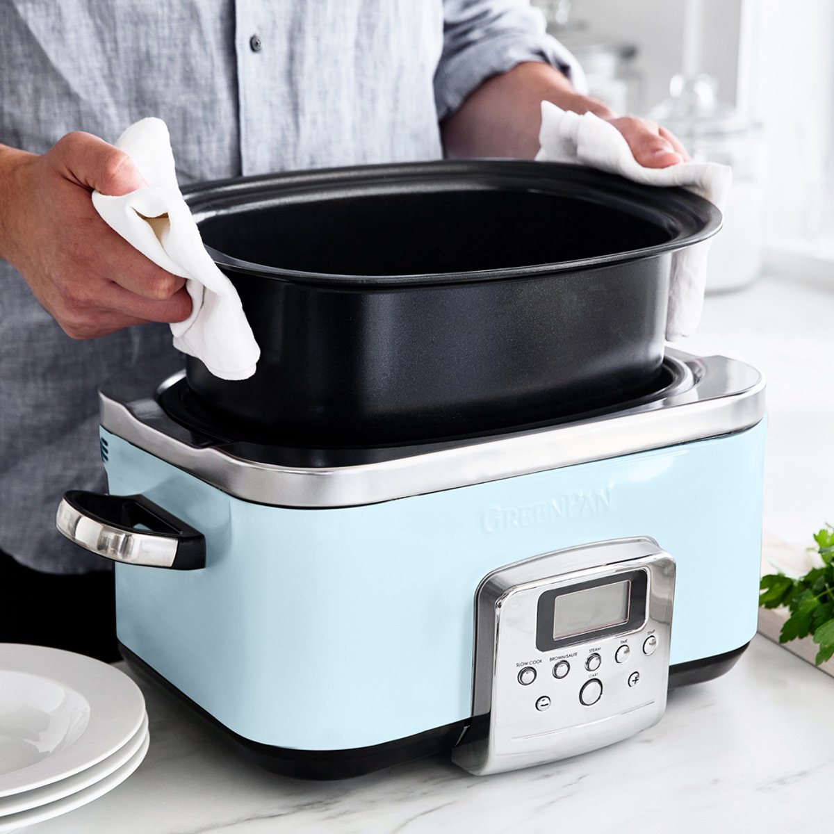 Mijoteuse 6l inox triply revêtement céramique -Elite bleu, GREENPAN