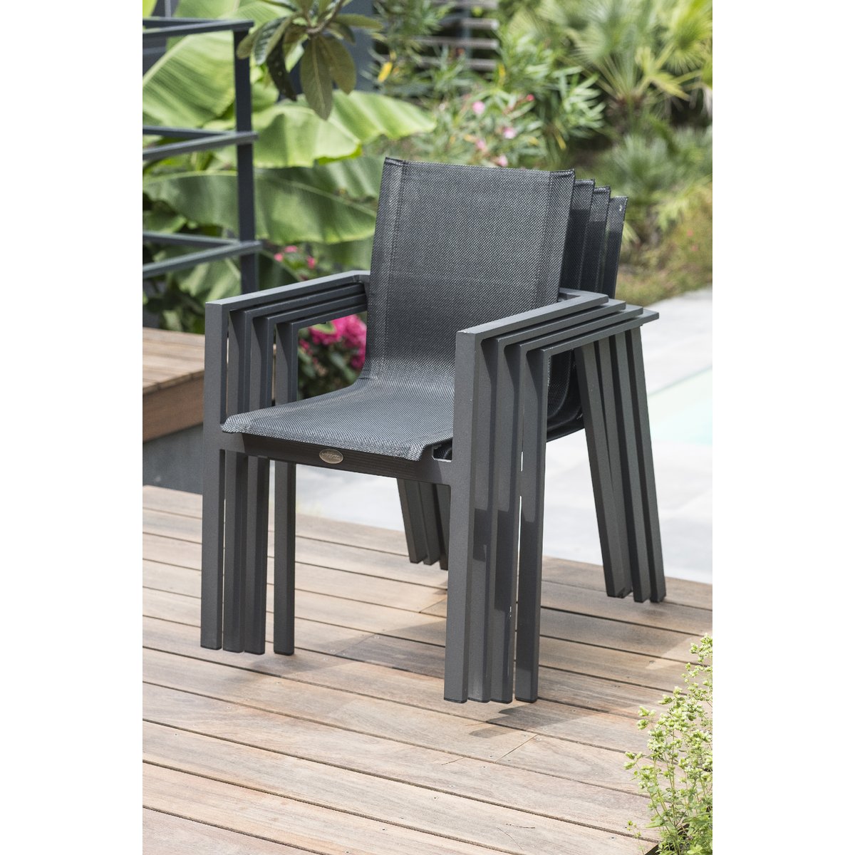 Ensemble repas de jardin 6 places avec plateau céramique VENISE gris anthracite, DCB GARDEN