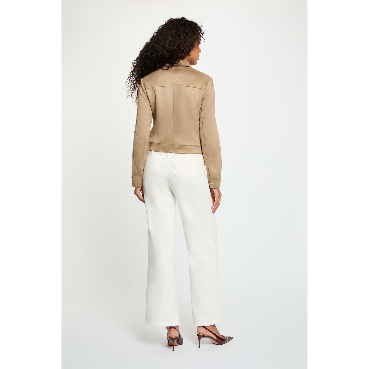 Blouson court suédine taupe, MORGAN