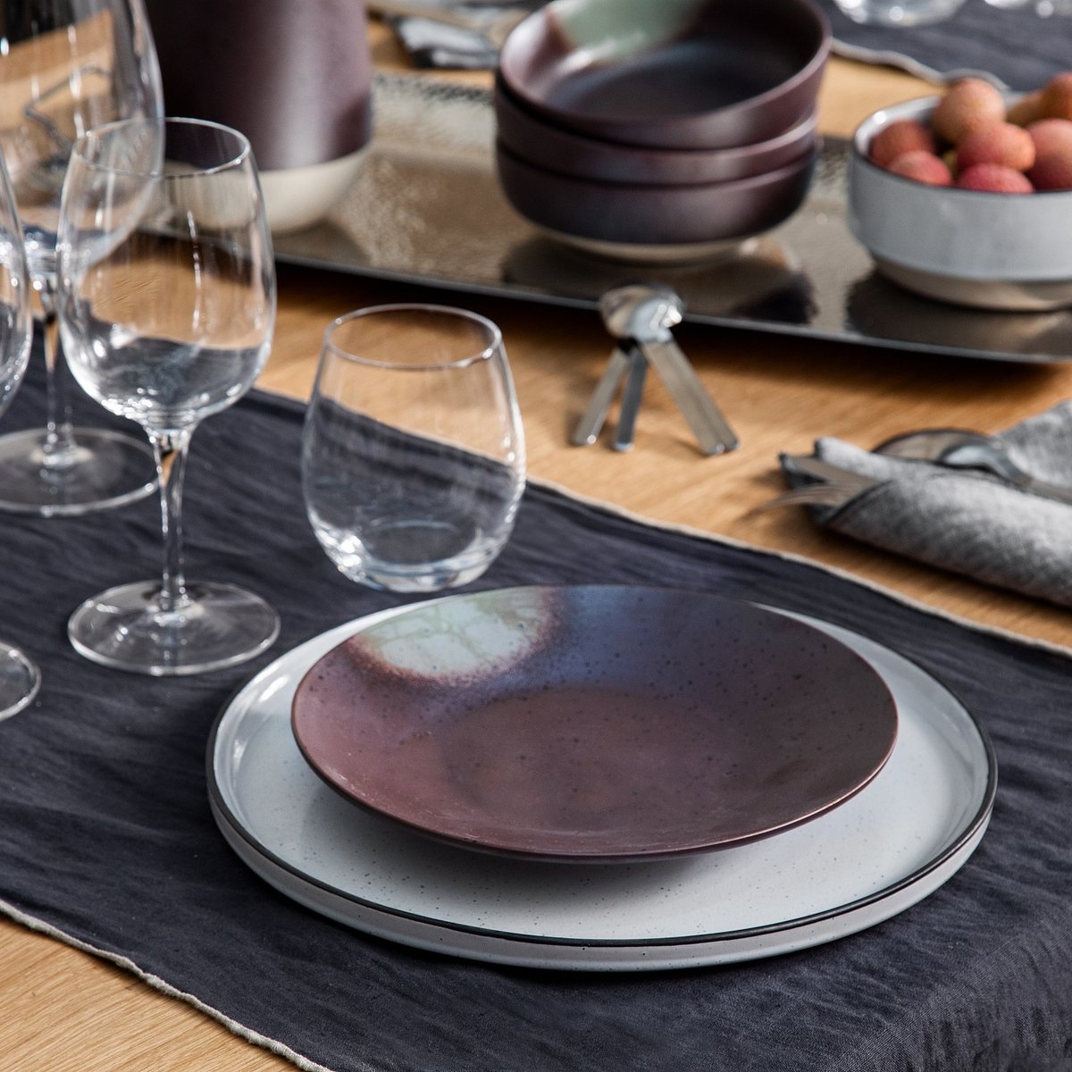 Chemin de table lin LINEN gris anthracite, HABITAT