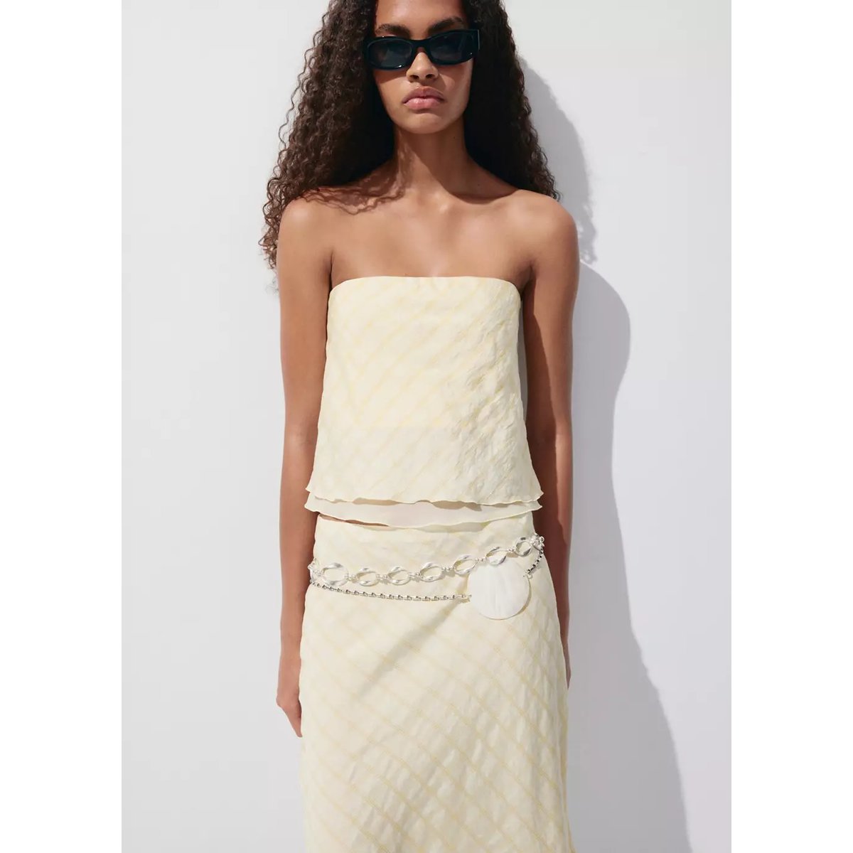 Bustier à carreaux jaune, MANGO